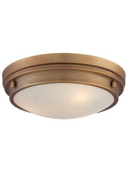 Lucerne 15 inch Flush Mount Ceiling Light in Warm Brass.